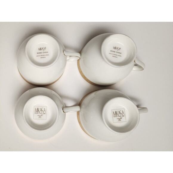 Mikasa Crown Jewel AK019 Cream/Gold Trim 4 Set Of Cups & Saucers - Picture 9 of 9